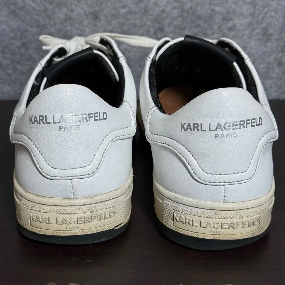 Karl Lagerfeld Paris Sneakers Mens 10.5 (L) Logo Leather White Solid